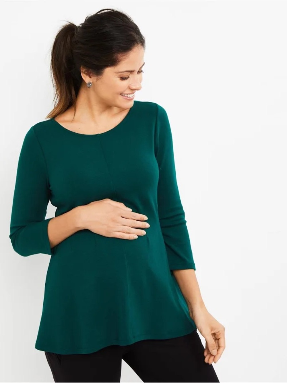 A Pea in the Pod Green 3/4 Sleeve Crewneck Maternity Shirt - Size M